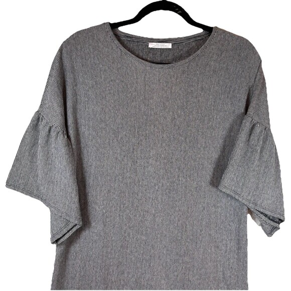 Zara Trafaluc Womens T-Shirt Dress Size Small Black White Striped Flutter Sleeve - Picture 5 of 12